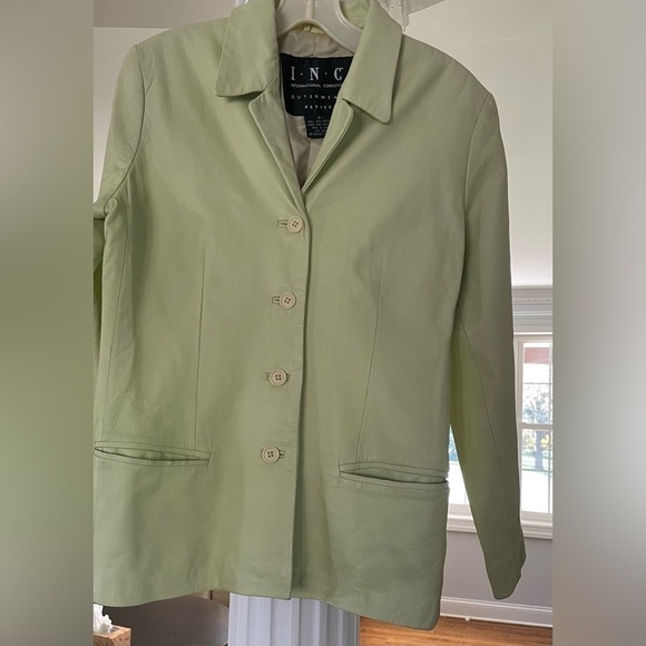 Inc International women’s Lemon green genuine leather Jacket size 8 P - Picture 1 of 6
